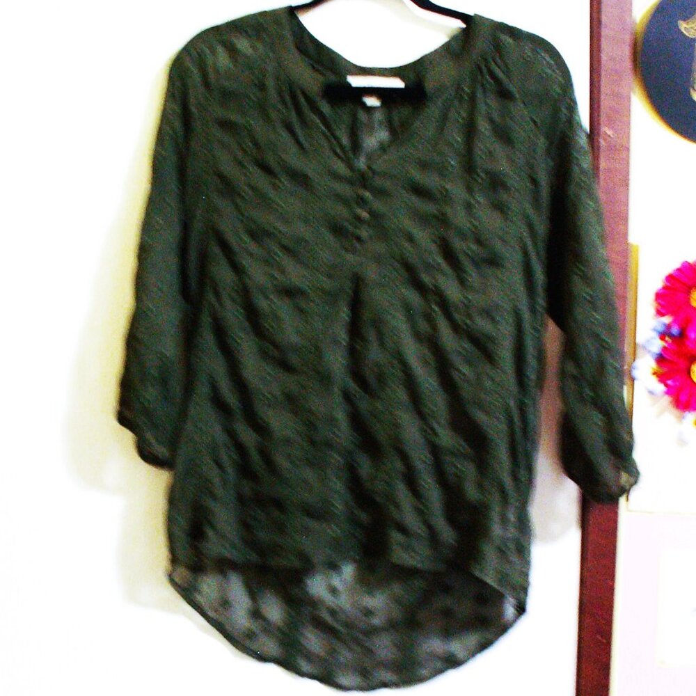 DARK OLIVE GREEN SHEER TOP M
